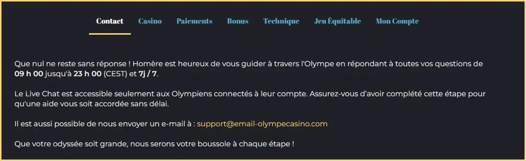 Olympe Casino Service client
